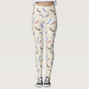 Leggings Aquarelle Plumes Feuilles et Branches Motif