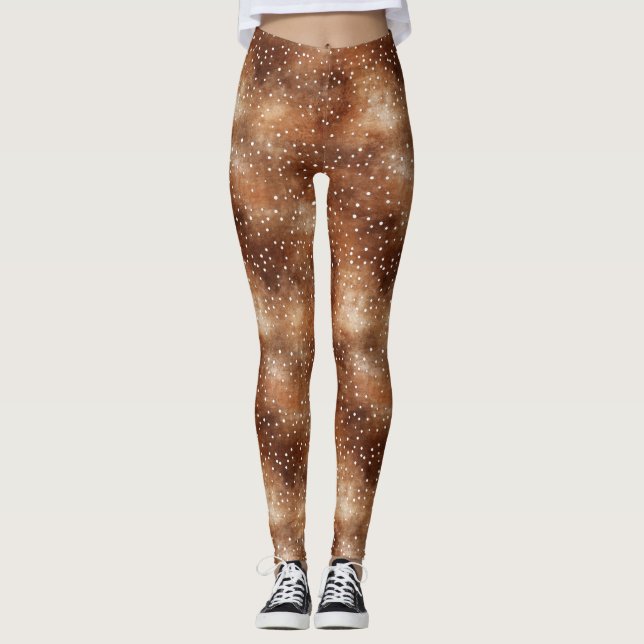 Leggings Aquarelle Pointe Polka dans café Brown et blanc (2 (Devant)