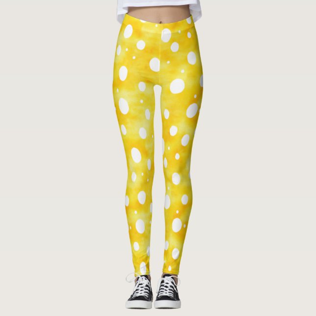 Leggings Aquarelle Polka Dot - Terre Jaune et Blanc (2) (Devant)