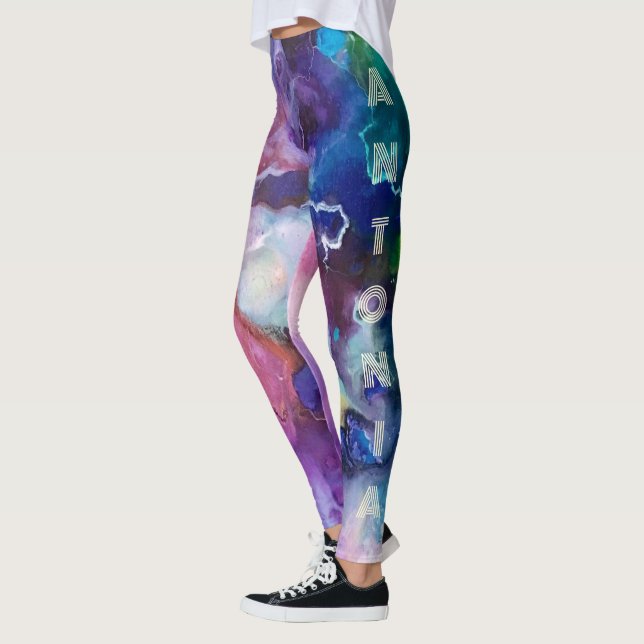 Leggings Aquarelle Rainbow Whimsable Nom personnalisable (Gauche)