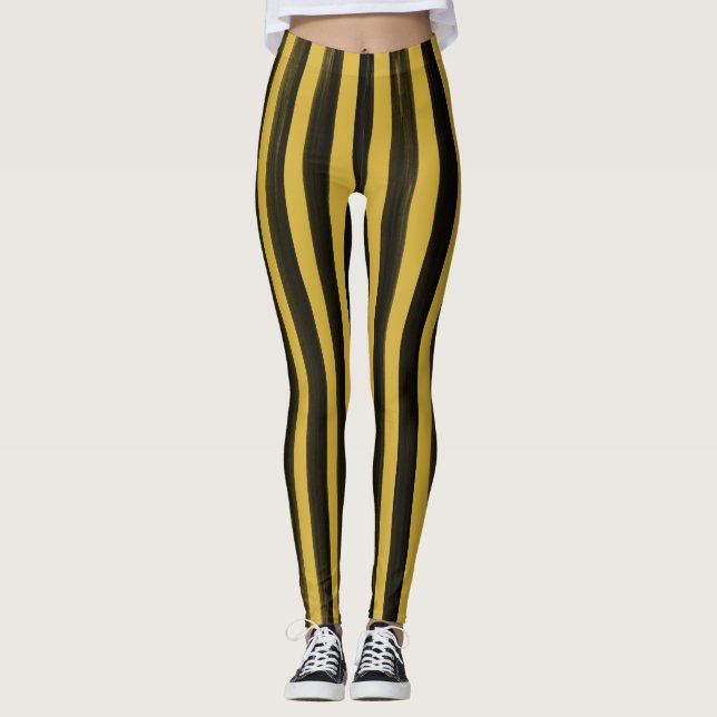 Leggings Aquarelle rayée Halloween noir et or Leggin (Devant)