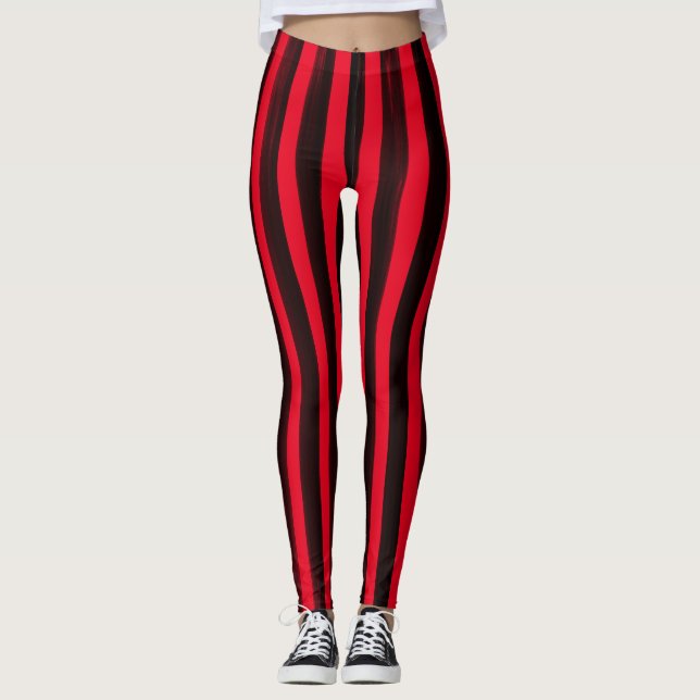 Leggings Aquarelle rayée Légendes de pirates noirs et rouge (Devant)