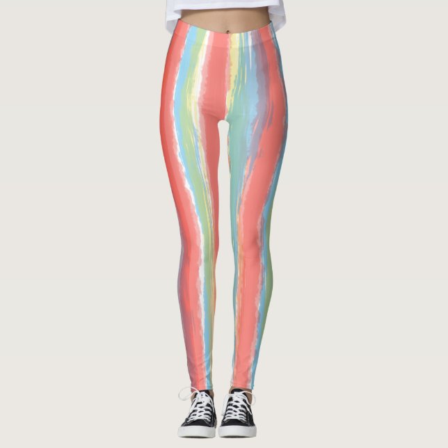 Leggings Aquarelle rayures rose bleu jaune (Devant)