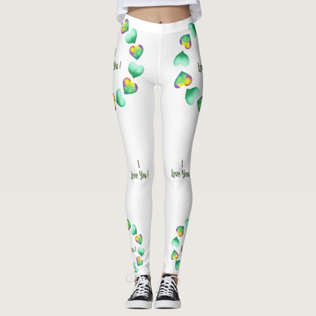 Leggings Aquarelle romantique Cute Vert Saint Valentin (Devant)
