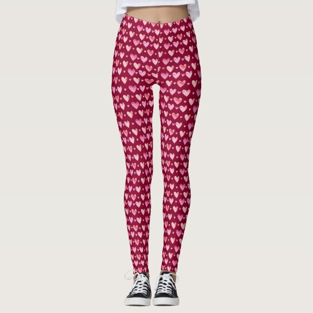 Leggings Aquarelle rose Coeurs Valentines Motif (Devant)