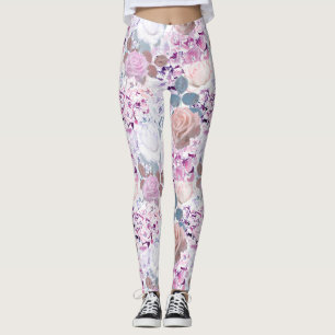 Leggings Aquarelle rose et hydrangée.