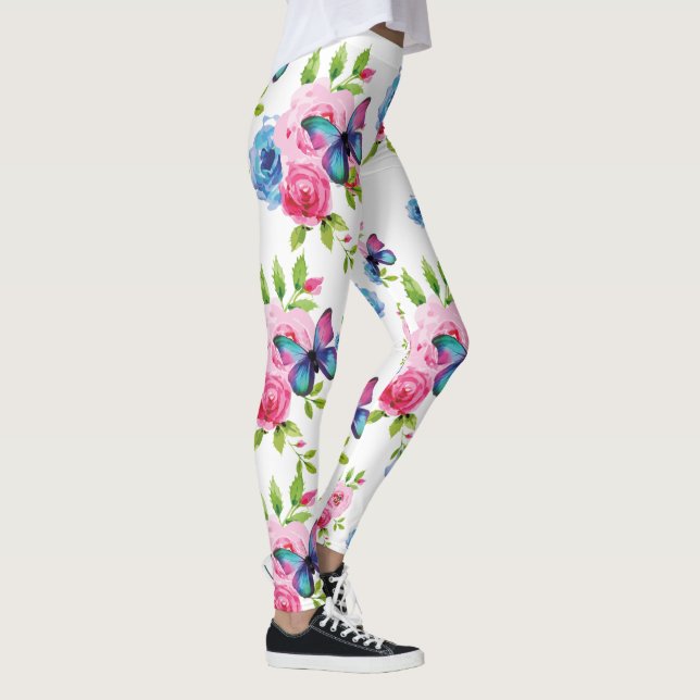 Leggings Aquarelle Rose et jolie papillons rose et bleu (Droite)