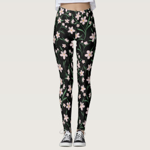 Leggings Aquarelle rose Floral Botanique Motif noir
