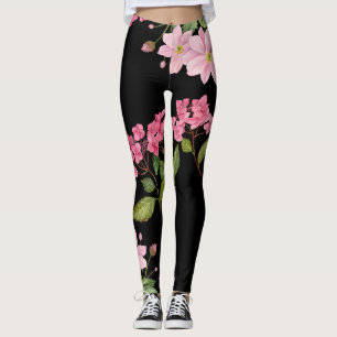 Leggings Aquarelle rose Hydrangea et anémone japonaise