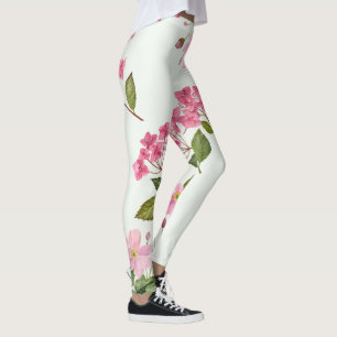 Leggings Aquarelle rose Hydrangea et anémone japonaise