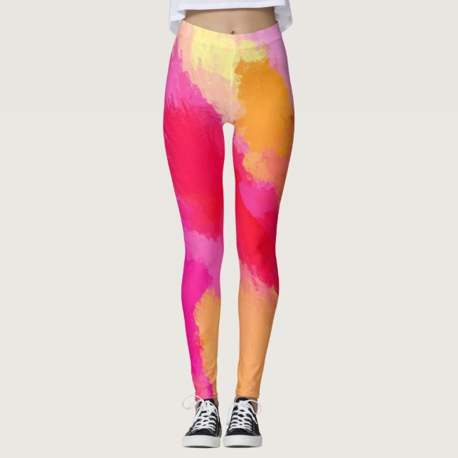 Leggings Aquarelle rose, orange et jaune (Devant)