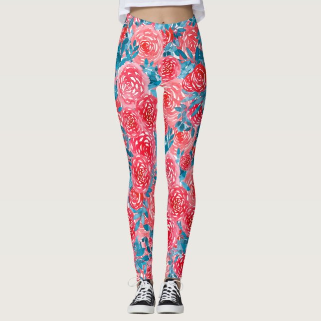 Leggings Aquarelle Rose tapisserie florale (Devant)
