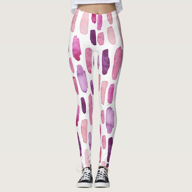 Leggings Aquarelle : Rose, Violet Motif. (Devant)