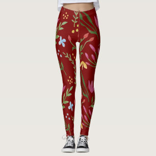Leggings Aquarelle rouge Floral Rose Bleu Jaune