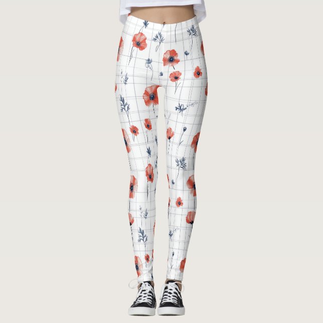Leggings Aquarelle rouge Motif sur blanc (Devant)