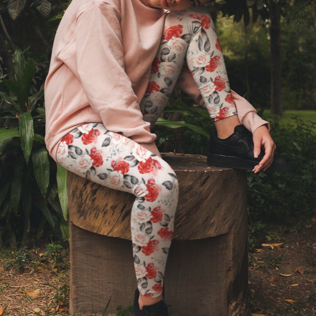 Leggings Aquarelle rouge noir Rose Motif Valentine Love (Créateur téléchargé)