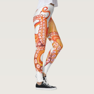 Leggings Aquarelle rouge orange octopique
