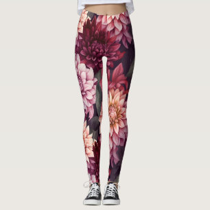 Leggings Aquarelle Rouge rose Dahlia Motif Design