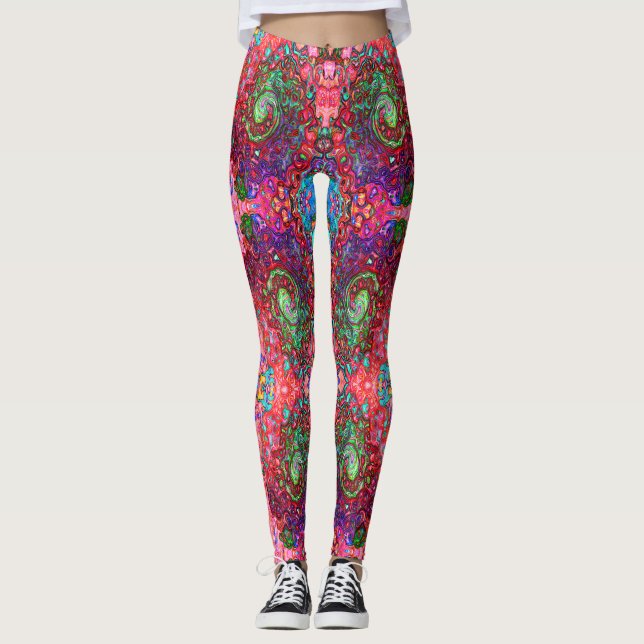 Leggings Aquarelle Rouge Super Abstrait Retro Liquid Swirl (Devant)