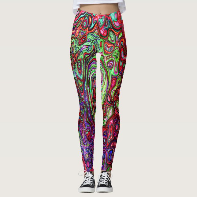 Leggings Aquarelle Rouge Super Abstrait Retro Liquid Swirl (Devant)