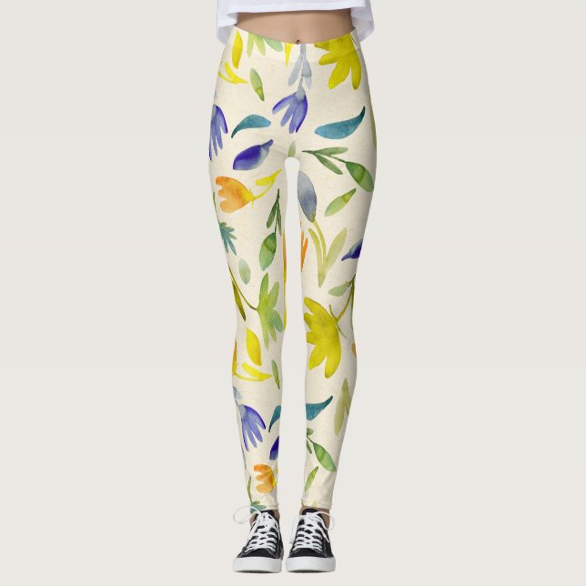Leggings Aquarelle rustique Jardin Floral Botanique (Devant)
