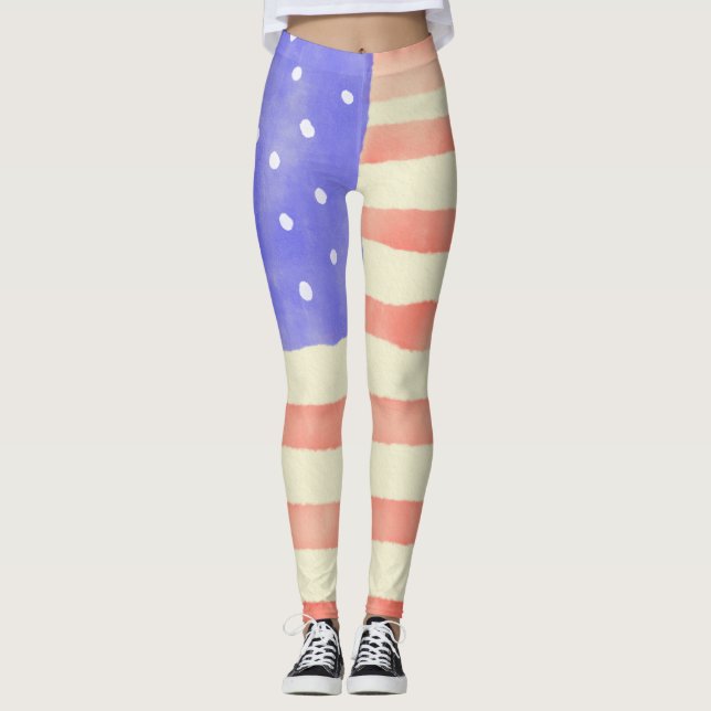 Leggings Aquarelle rustique USA drapeau américain (Devant)