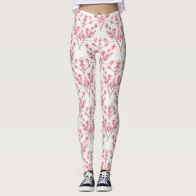 Leggings Aquarelle Sakura Cherry Blossom Damask (Devant)