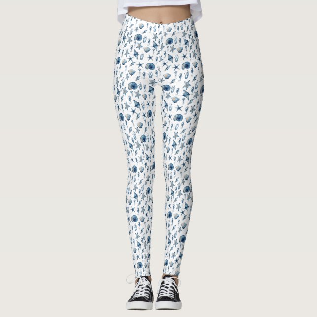 Leggings Aquarelle sous le Motif de mer (Devant)
