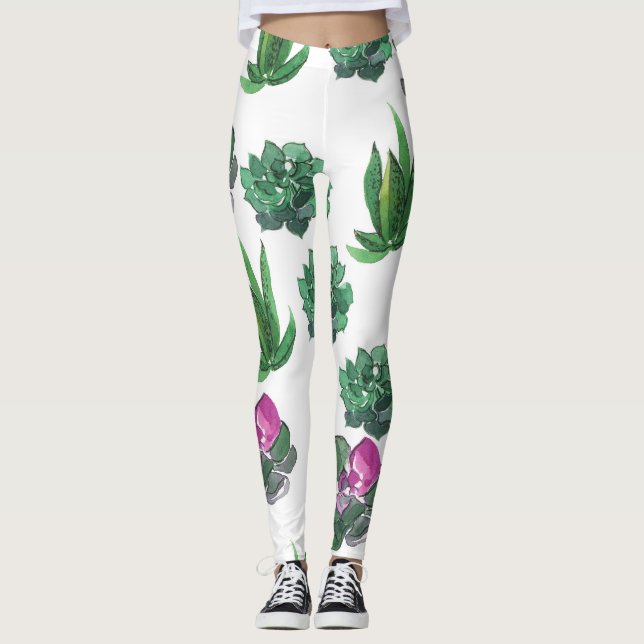 Leggings Aquarelle Succulente Conception Motif transparente (Devant)