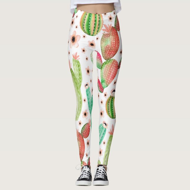 Leggings Aquarelle succulents, cactus sans couture motif. (Devant)