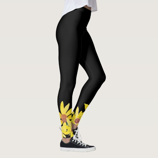 Leggings Aquarelle Tournesol Vibrant Jaune main peint (Droite)