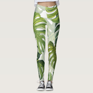 Leggings Aquarelle tropicale de Monstera verte