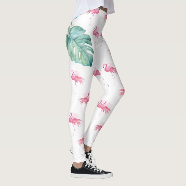 Leggings Aquarelle tropicale fille Flamant rose rose (Droite)