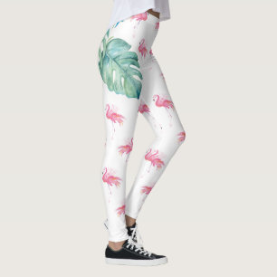 Leggings Aquarelle tropicale fille Flamant rose rose