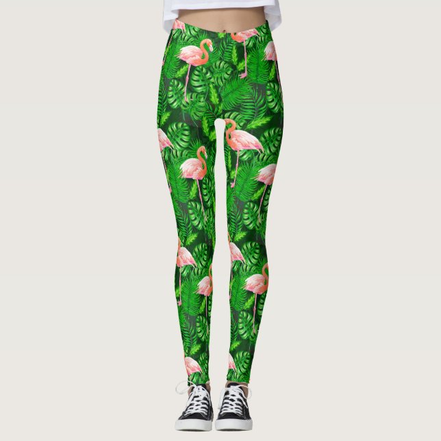 Leggings Aquarelle tropicale Flamant rose (Devant)