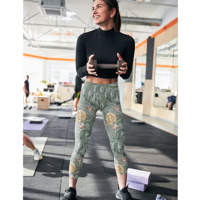 Leggings Aquarelle Tropicale Gold & Green Feuille Motif (Créateur téléchargé)