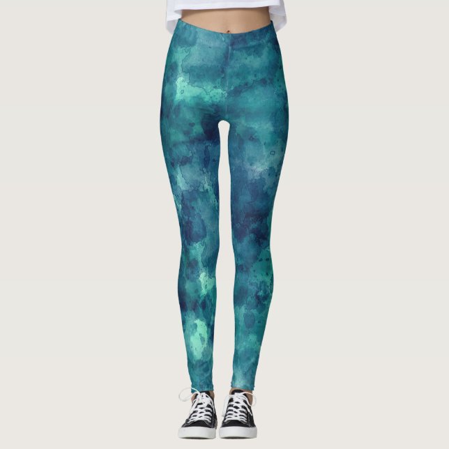 Leggings Aquarelle Turquoise bleue Abstraction (Devant)