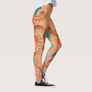 Leggings Aquarelle Turquoise octopique orange