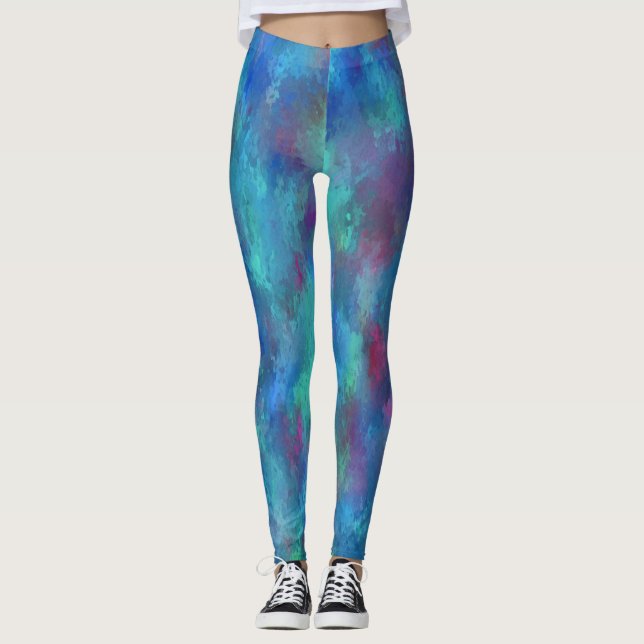 Leggings Aquarelle Turquoise rose bleue Abstraction (Devant)