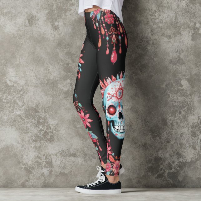 Leggings Aquarelle unique Floral Sugar Skull Halloween (Créateur téléchargé)