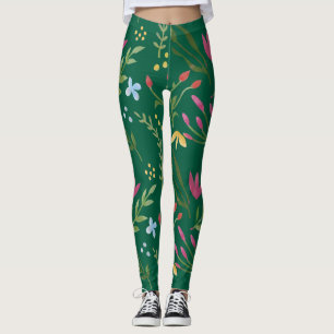 Leggings Aquarelle verte Florale rose noire Bleu Jaune