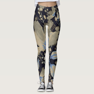 Leggings Aquarelle Vintage florale : Arrière - plan noir