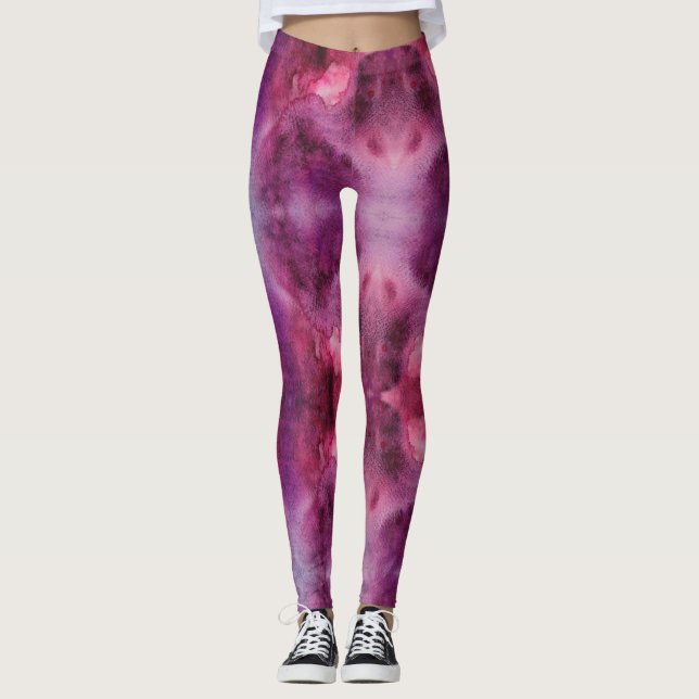 Leggings Aquarelle violette et rouge (Devant)