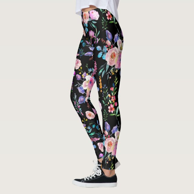 Leggings Aquarelles colorées Fleurs Motif (Gauche)