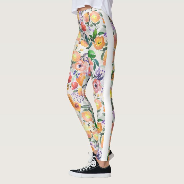 Leggings Aquarelles Couleurs mixtes Collage floral (Gauche)