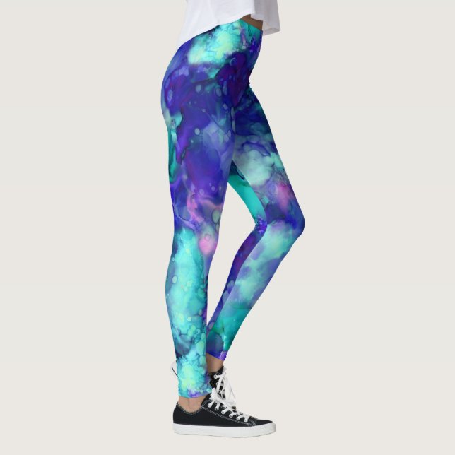 Leggings aquarelles d'imaginaire bleu : (Droite)