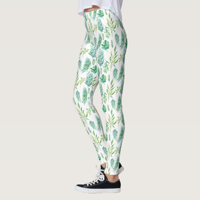 Leggings Aquarelles Feuilles vertes Motif sans couture (Gauche)