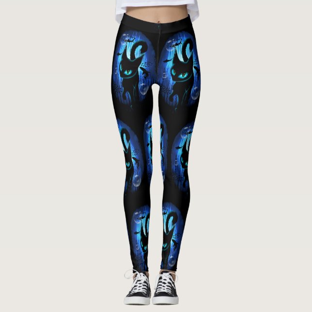 Leggings Aquaticat - Chat surréaliste en Imaginaire profond (Devant)