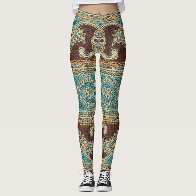 Leggings Arabesque Fabric Paisley Oriental Design (Devant)