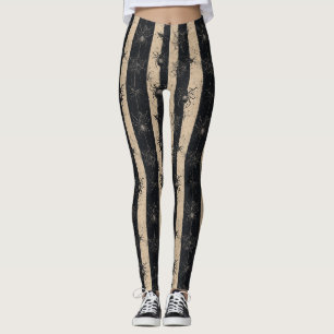 Leggings Araignée gothique et Motif d'Halloween rayé sur le